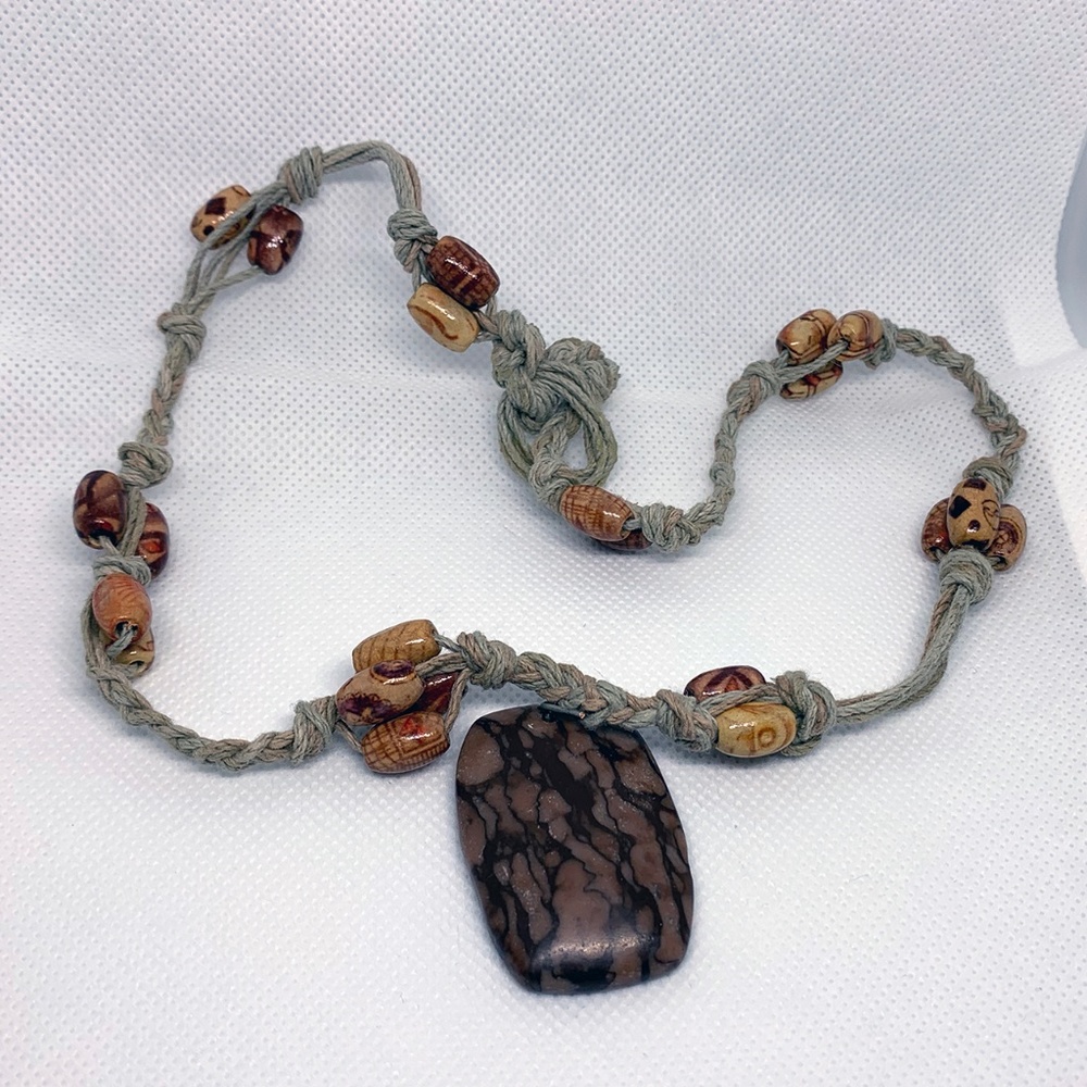 Hemp, Wood & Striped Jasper Necklace